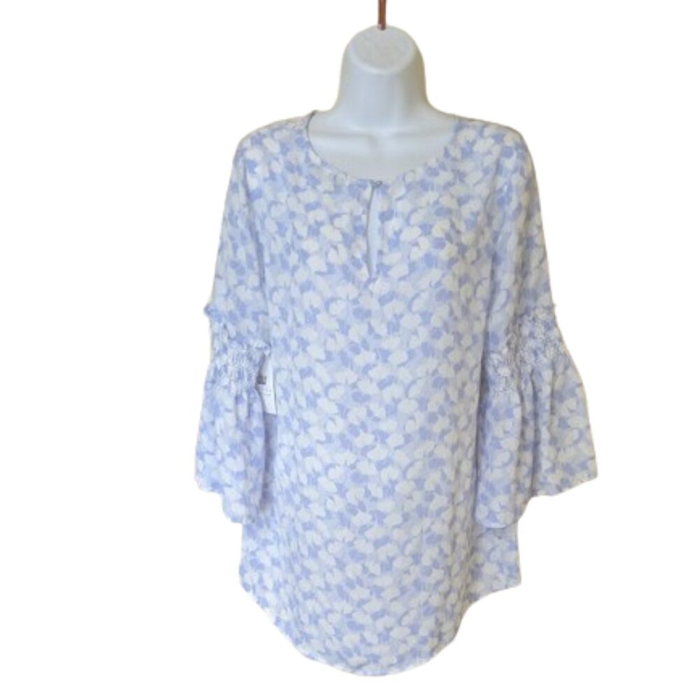 Purplish Blue or Bluish Purple White Printed Blousy Top Size Small